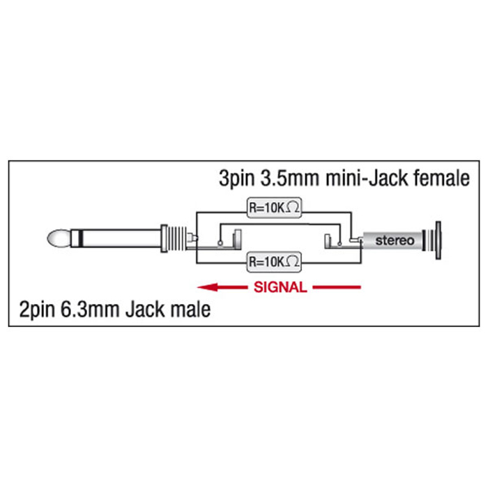 DAP XGA10 - Jack/M mono to mini-jack/F - 90° - incl. 2x 10 kilo-Ohm resistors Inkl. 2 x 10 kOhm Widerstände