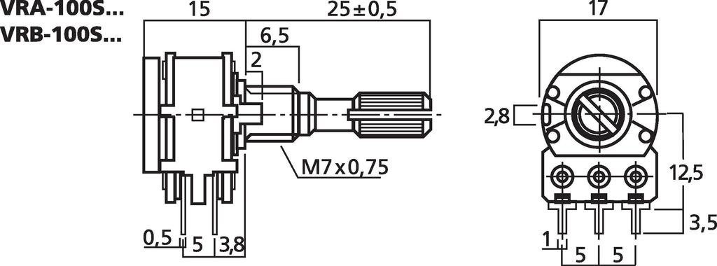 MONACOR VRB-100S50 Stereo-Potentiometer, 50 kΩ, linear