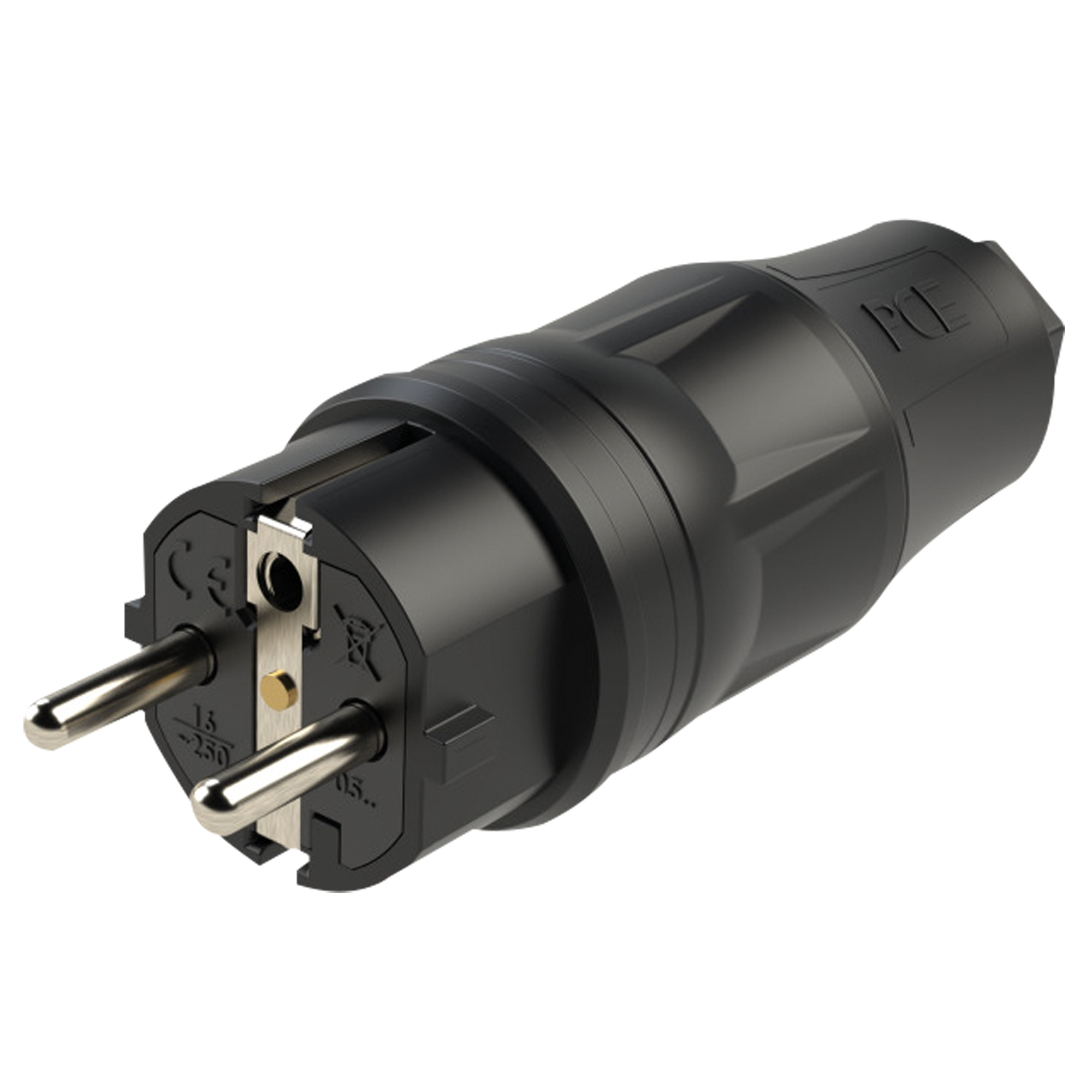 PCE Rubber Schuko Connector Male Schwarz