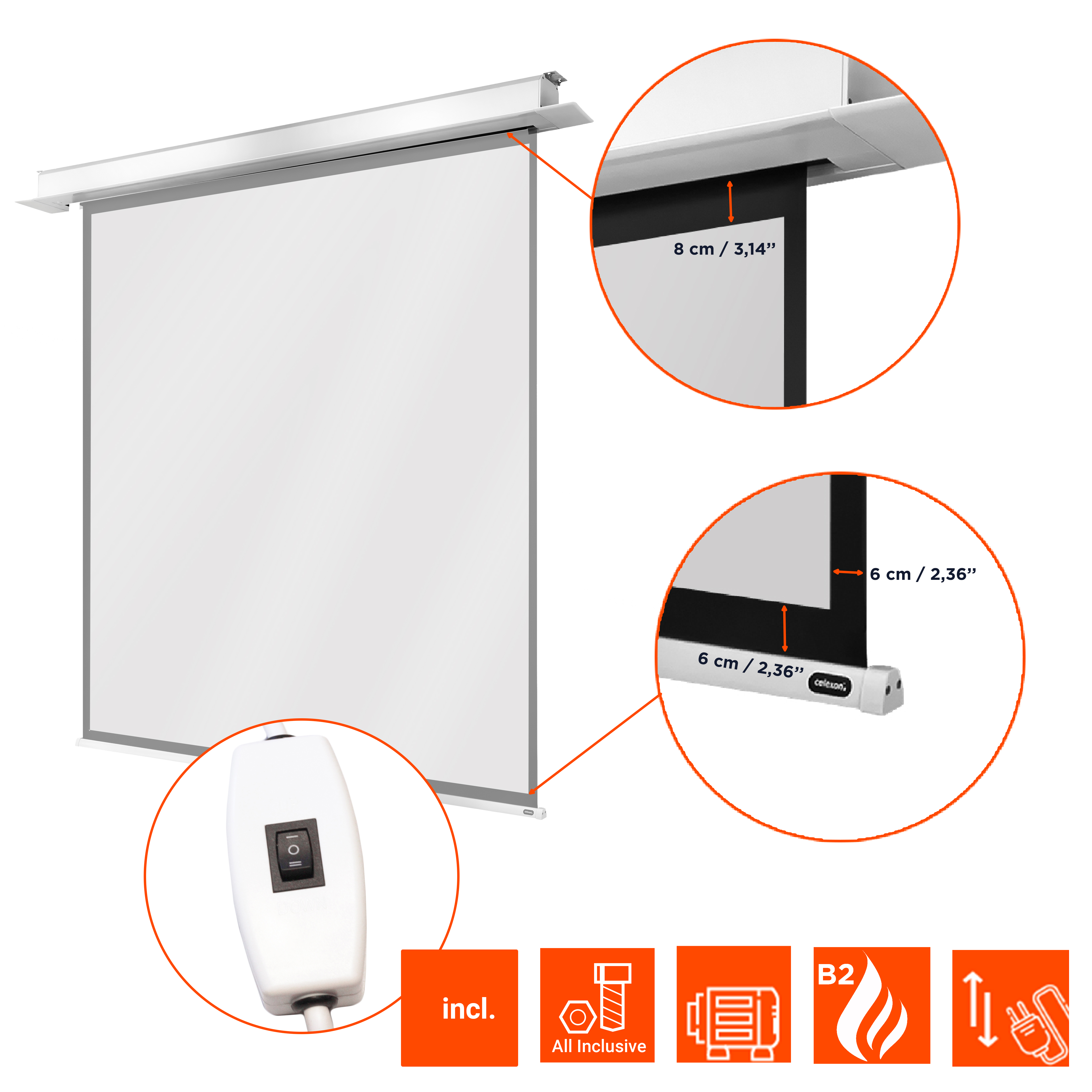 celexon Deckeneinbauleinwand Motor Professional Plus 280 x 280 cm