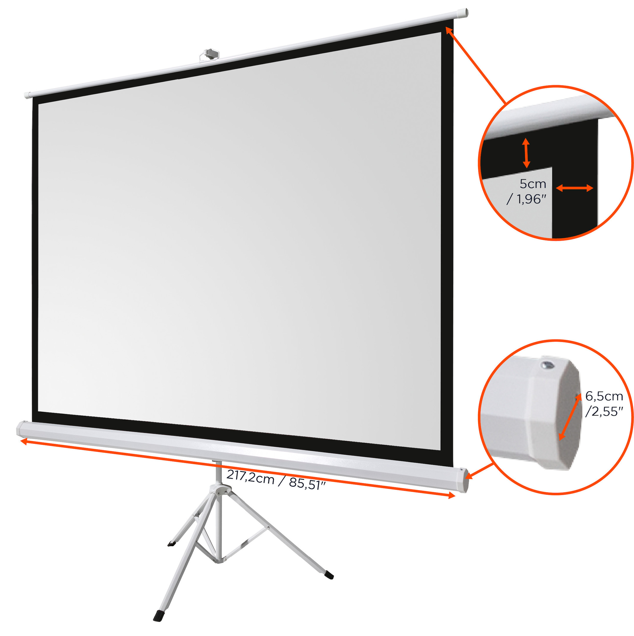 celexon basic Stativ-Leinwand 110" | 200x200 cm 1:1 | mobile transportable 4K, Full-HD Leinwand | Beamerleinwand mit Stativ für Heimkino- und Büropräsentationen | Blitzschneller Aufbau in 3 Schritten