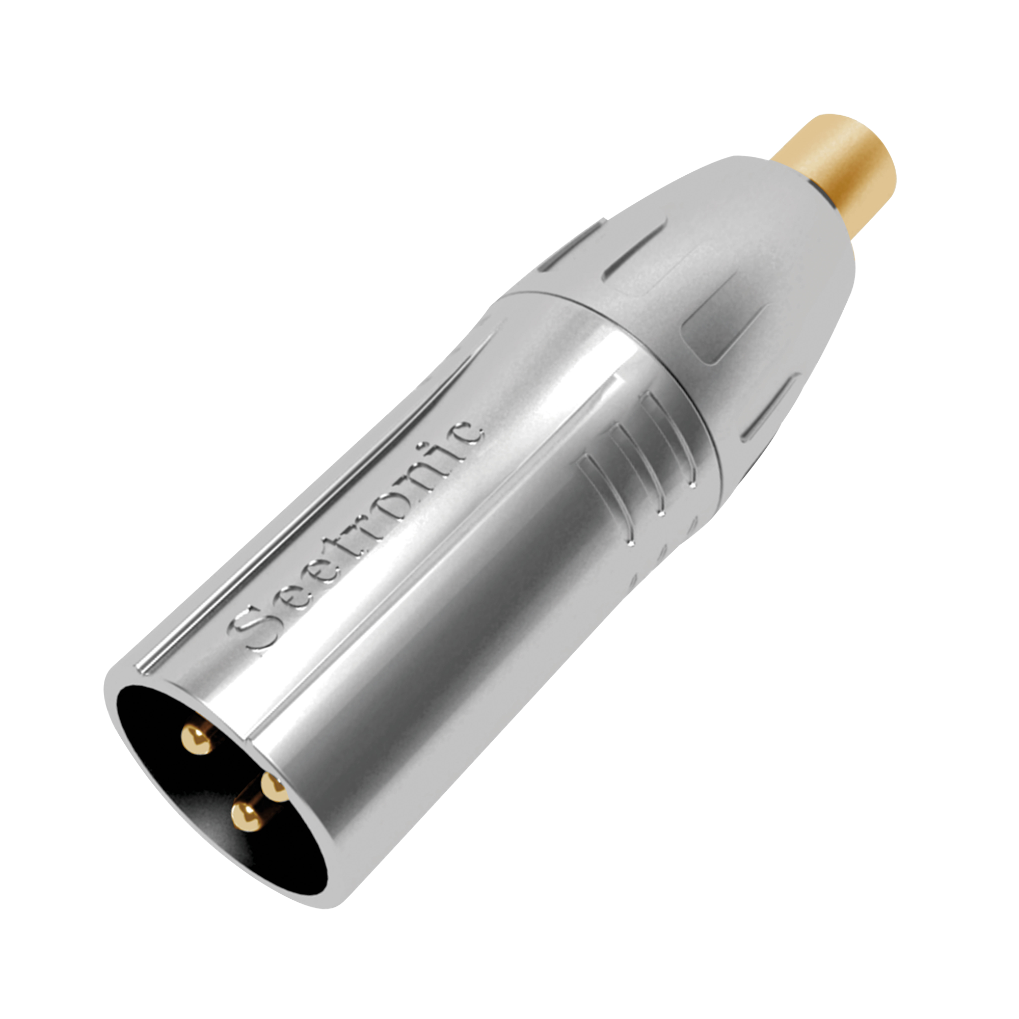 SEETRONIC XLR 3P male to RCA female Gold contacts – silver housing Goldkontakte - silberfarbenes Gehäuse SEETRONIC XLR 3P male to RCA female Gold contacts – silver housing Goldkontakte - silberfarbenes Gehäuse