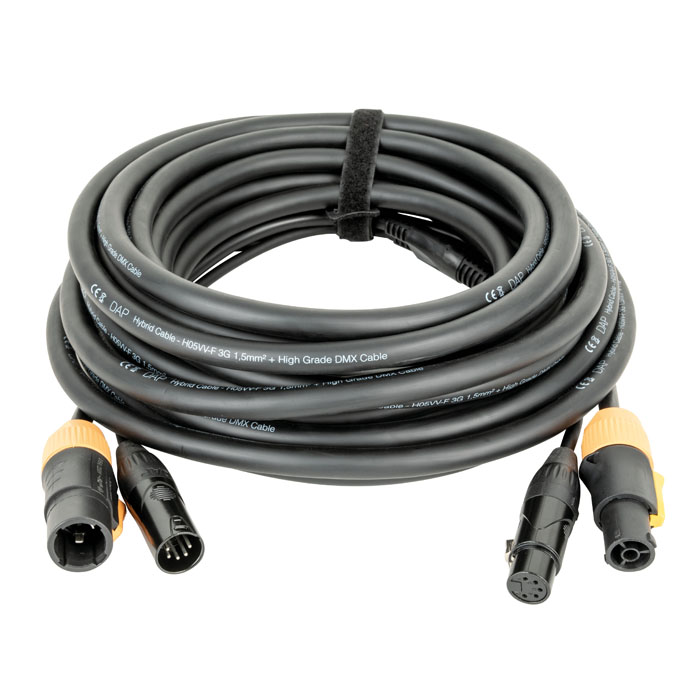 DAP FP23 Hybrid Cable - Power Pro True & 5-pin XLR - DMX / Power 15 m, schwarze Ummantelung