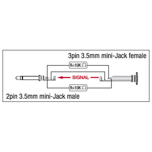 DAP XGA43 - mini-jack/M mono to mini-jack/F - incl. 2 x 10 kOhm resistors Inkl. 2 x 10 kOhm Widerstände