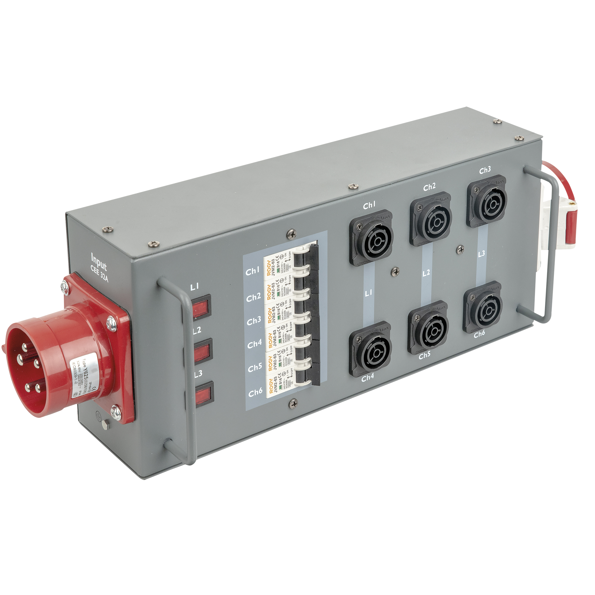 SHOWGEAR Power Split 32 True CEE 32 A 6x Power Pro True - 1x CEE 32 A 5P Powersplit mit Sicherung - CEE zu ProPower True1