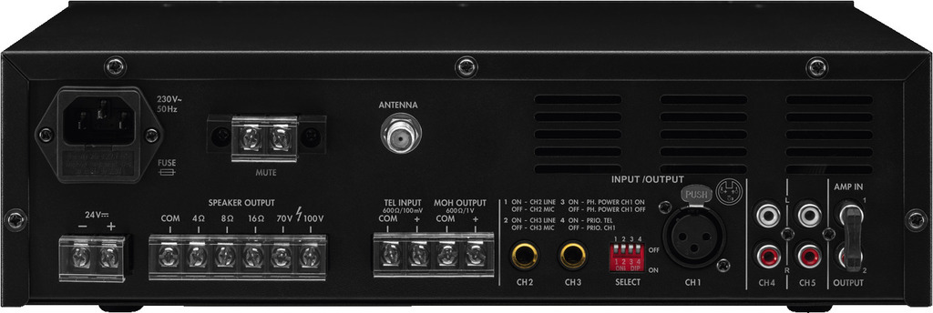 MONACOR PA-812DAP ELA-Mono-Class-D-Mischverstärker, MP3, USB/SD, FM, DAB+, BT, 120 W
