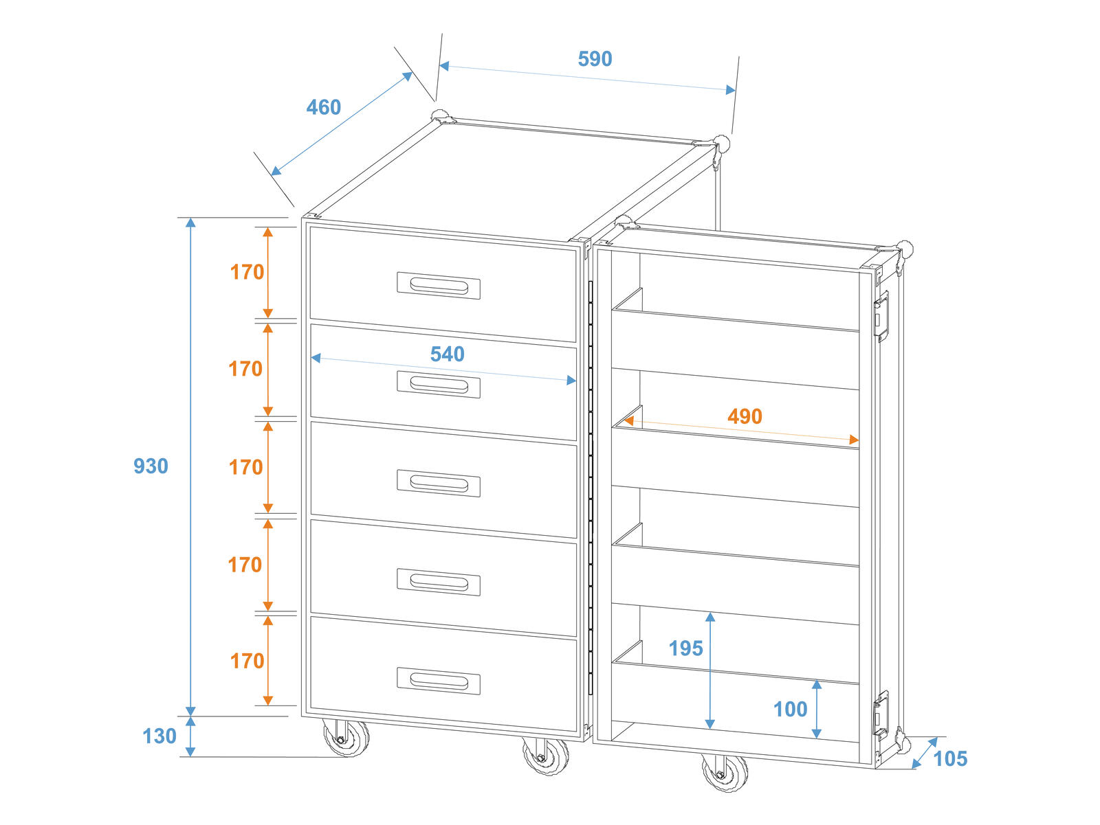 ROADINGER TSF-1 Universal-Schubladen-Case mit Rollen