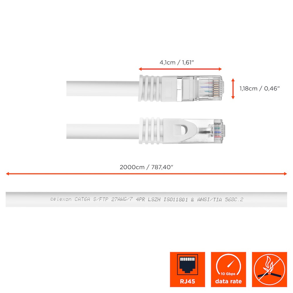 celexon CAT 6A Patchkabel - S/FTP 20,0m, weiß