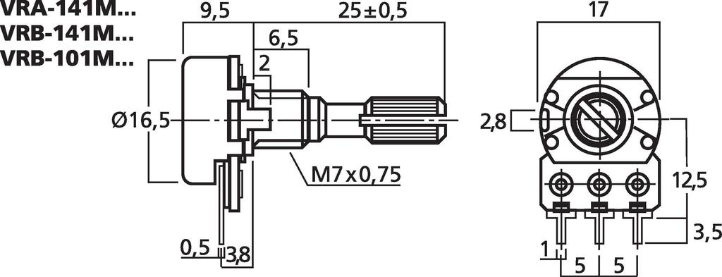 MONACOR VRB-141M100 Mono-Potentiometer, 100 kΩ, linear, 41er-Rastung