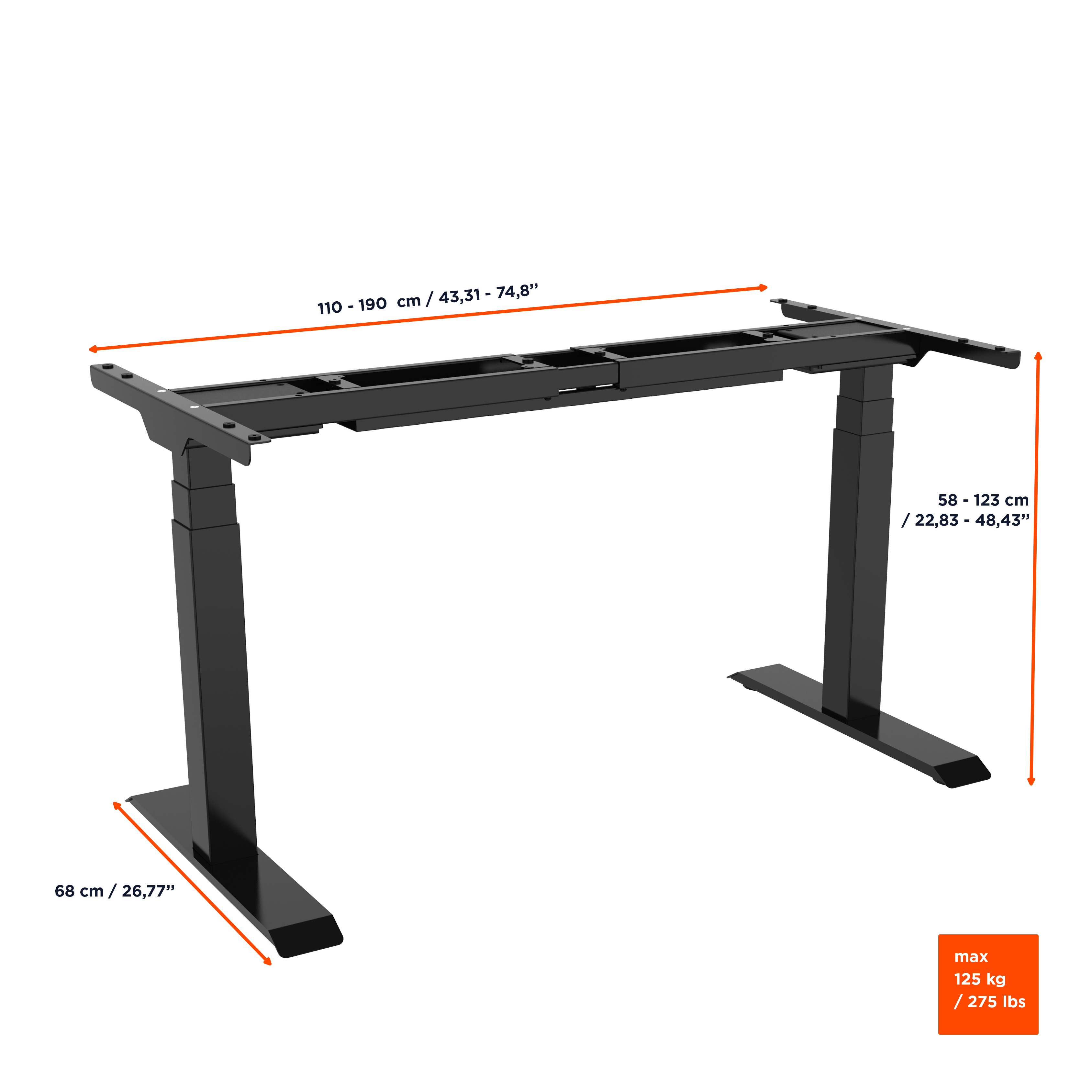 celexon elektrisch höhenverstellbarer Schreibtisch Professional eAdjust-58123 - schwarz, inkl. HPL Tischplatte 175 x 75 cm