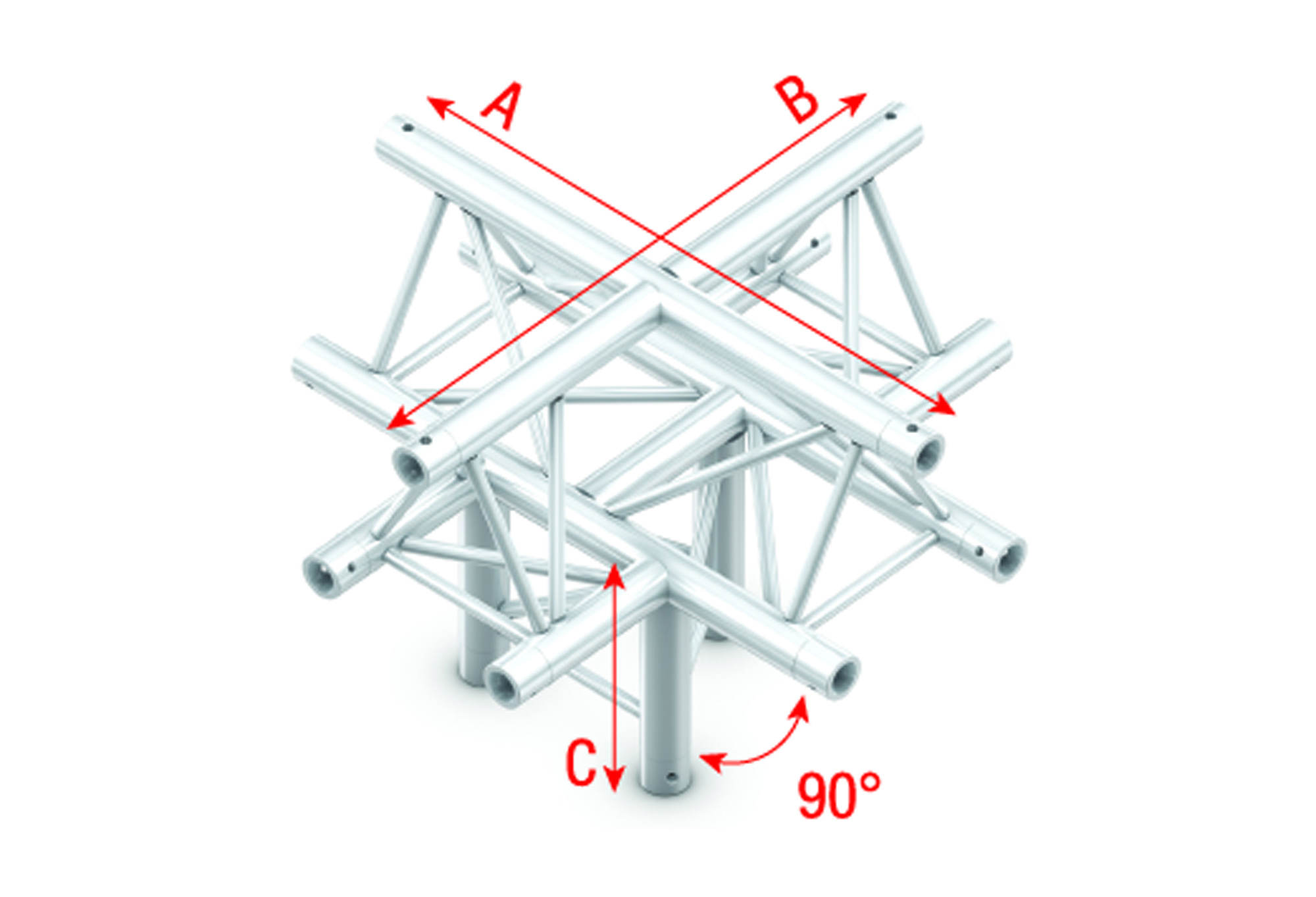 MILOS Pro-30 Triangle P Truss - Cross + down 5-way - apex up - 50 cm ACB52sp - 90° corner - silver - P