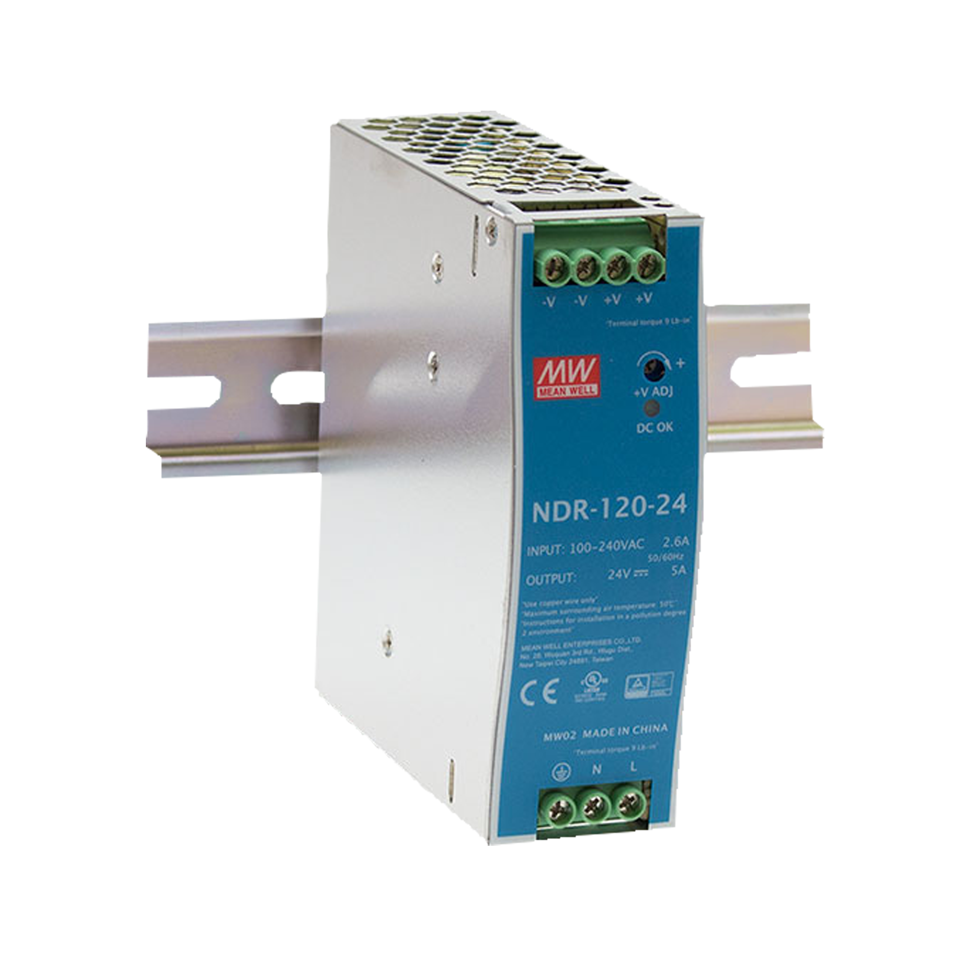 MEANWELL DIN Rail Power Supply 120 W/24 V DC Mean Well NDR-120-25