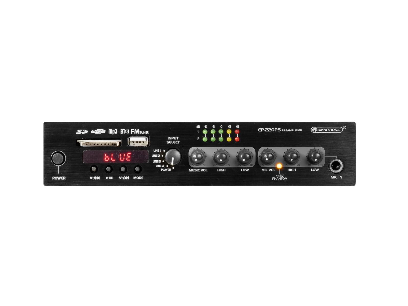 OMNITRONIC EP-220PS Vorverstärker mit MP3-Player, Bluetooth und FM-Radio 9,5 Zoll
