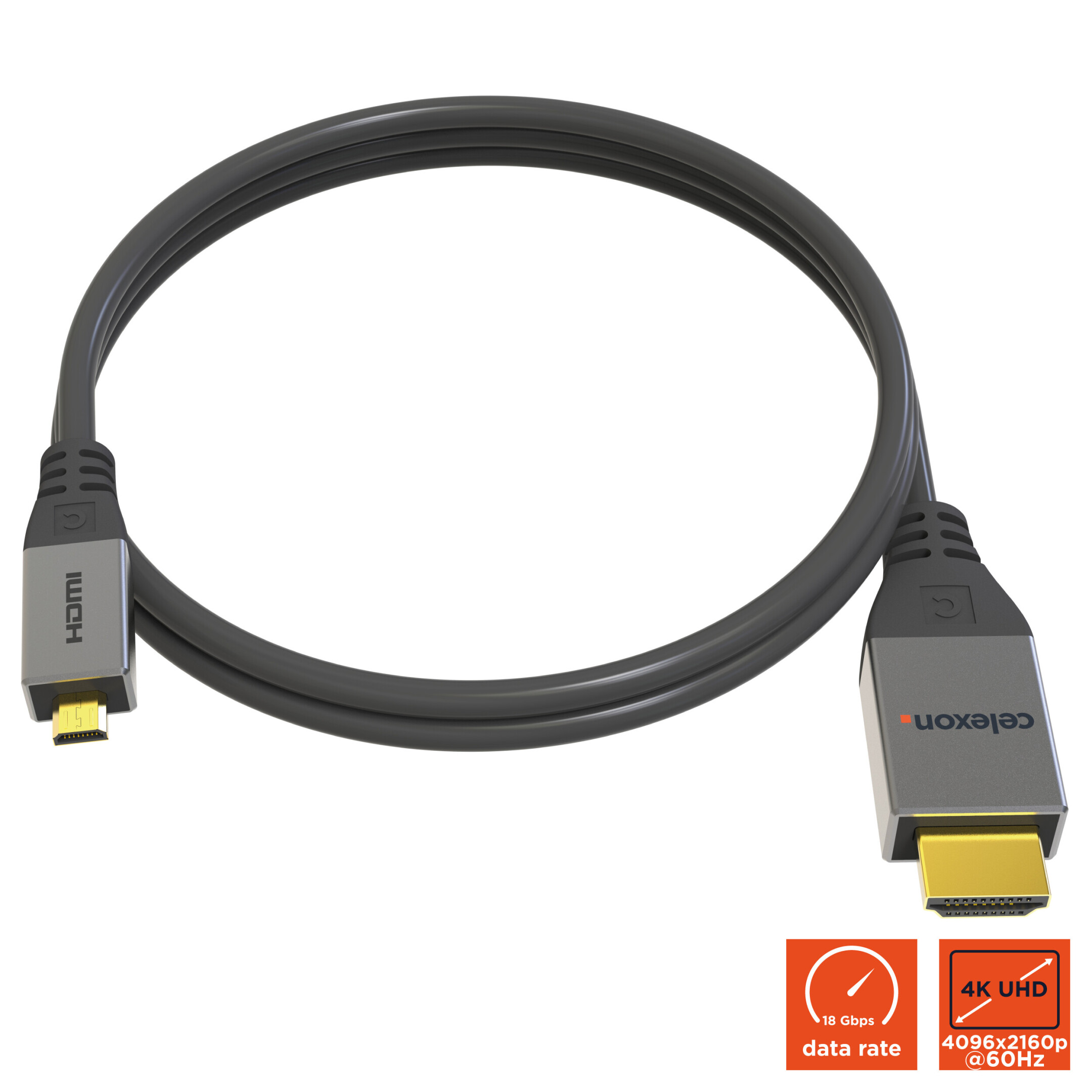 celexon HDMI auf Micro HDMI Kabel mit Ethernet - 2.0a/b 4K 1,0m - Professional Line