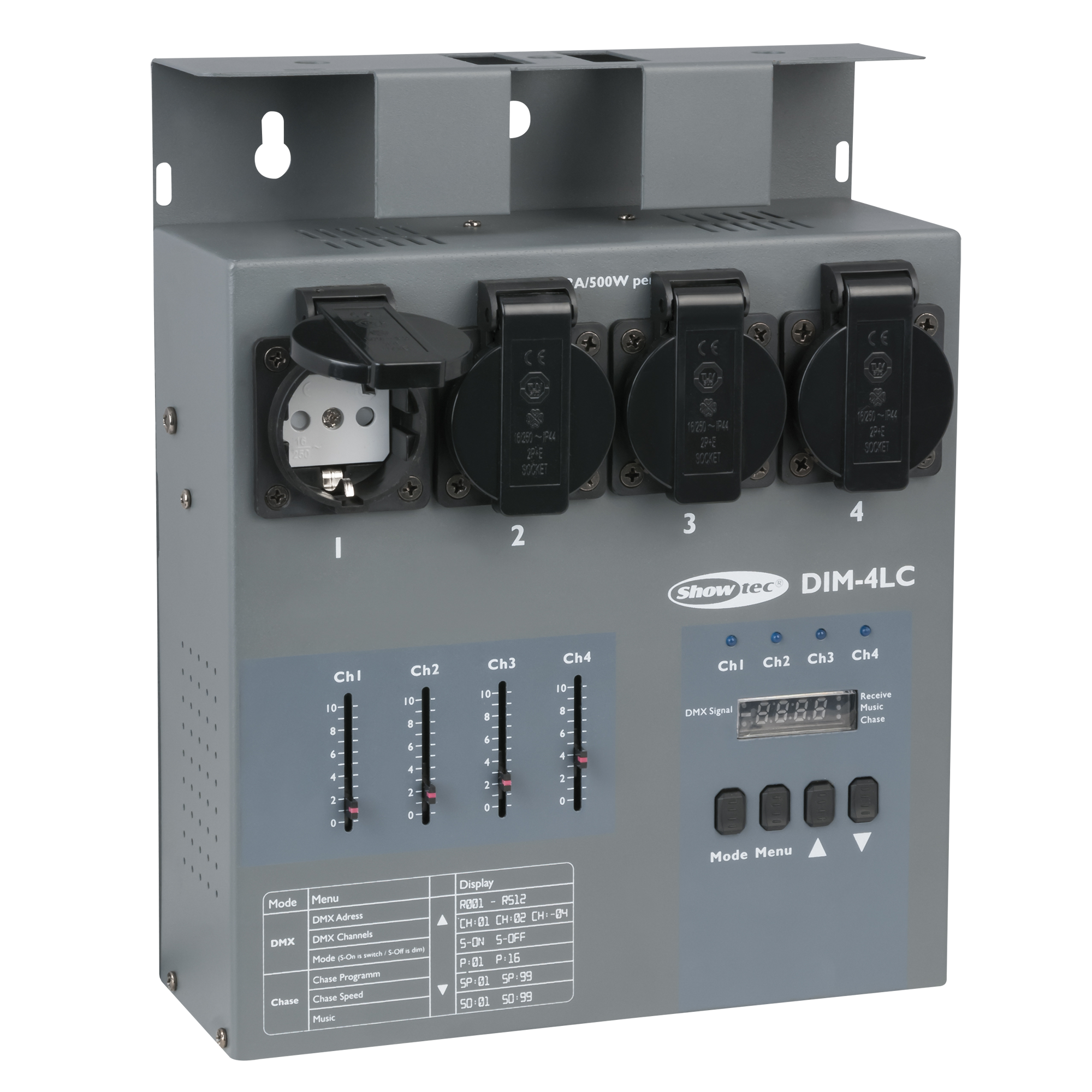 SHOWTEC DIM-4LC 4-Channel Dimmer Pack with local control - 3 A per channel Dimmerpack mit 4 Kanälen - 3 A pro Kanal und lokaler Steuerung SHOWTEC DIM-4LC 4-Channel Dimmer Pack with local control - 3 A per channel Dimmerpack mit 4 Kanälen - 3 A pro Kanal und lokaler Steuerung