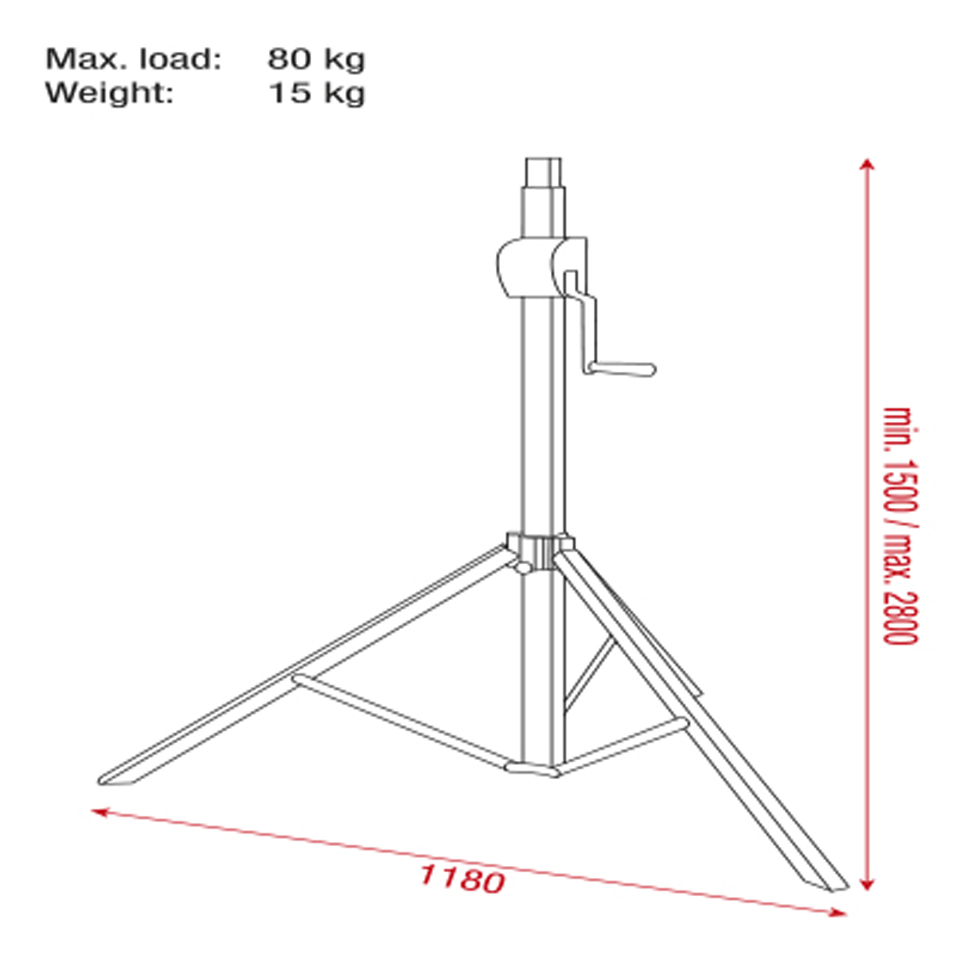 Showgear Basic 2800 Wind up stand (Excl. Adapter 70835) 80kg