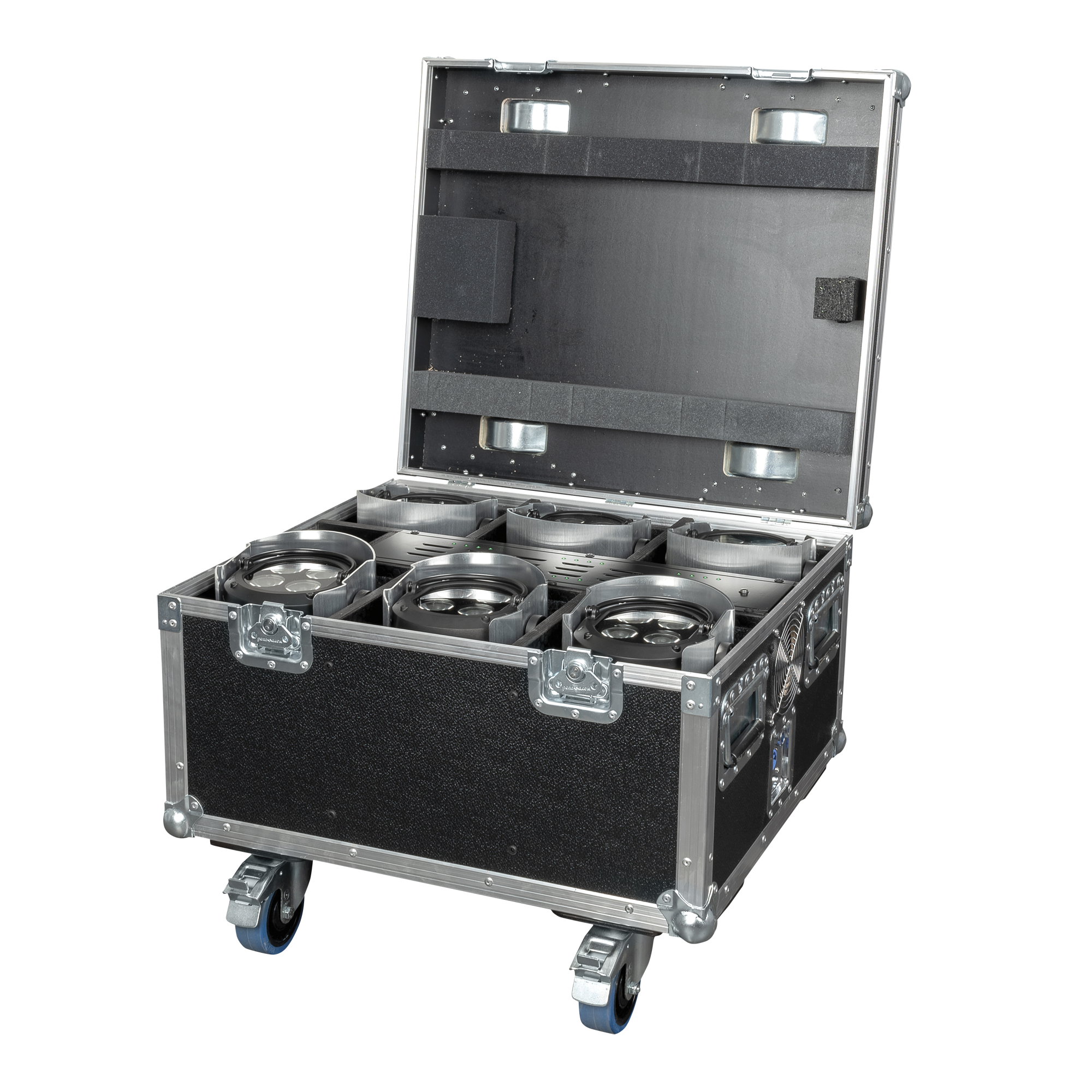 SHOWTEC EventSpot 1600 Q4 Set Charger Case with 6 pcs - Brushed Aluminium Koffer mit Ladegerät für 6x Stück - gebürstetes Aluminium SHOWTEC EventSpot 1600 Q4 Set Charger Case with 6 pcs - Brushed Aluminium Koffer mit Ladegerät für 6x Stück - gebürstetes Aluminium