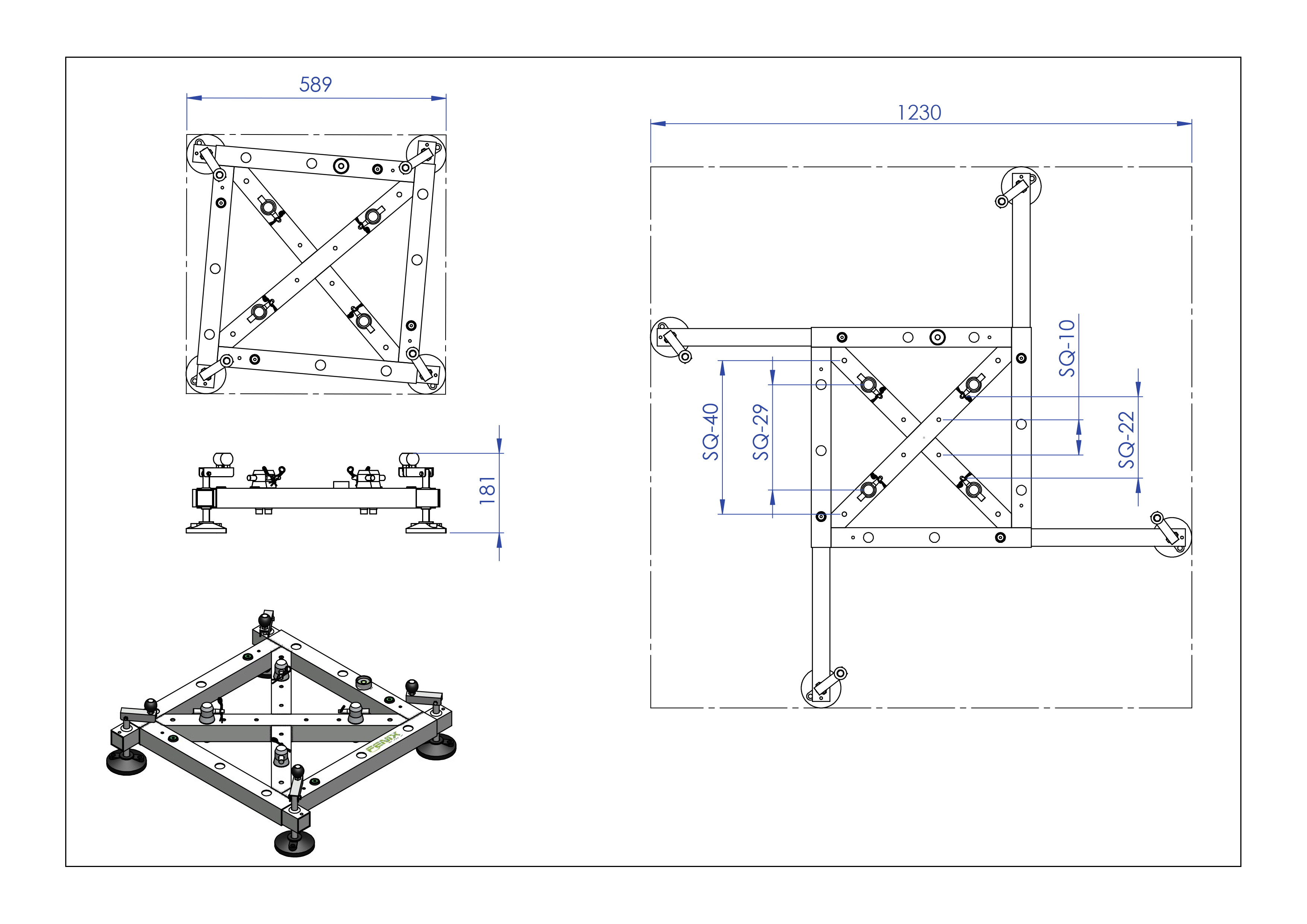 Stabilizer base with extendable legs without wheels (black)