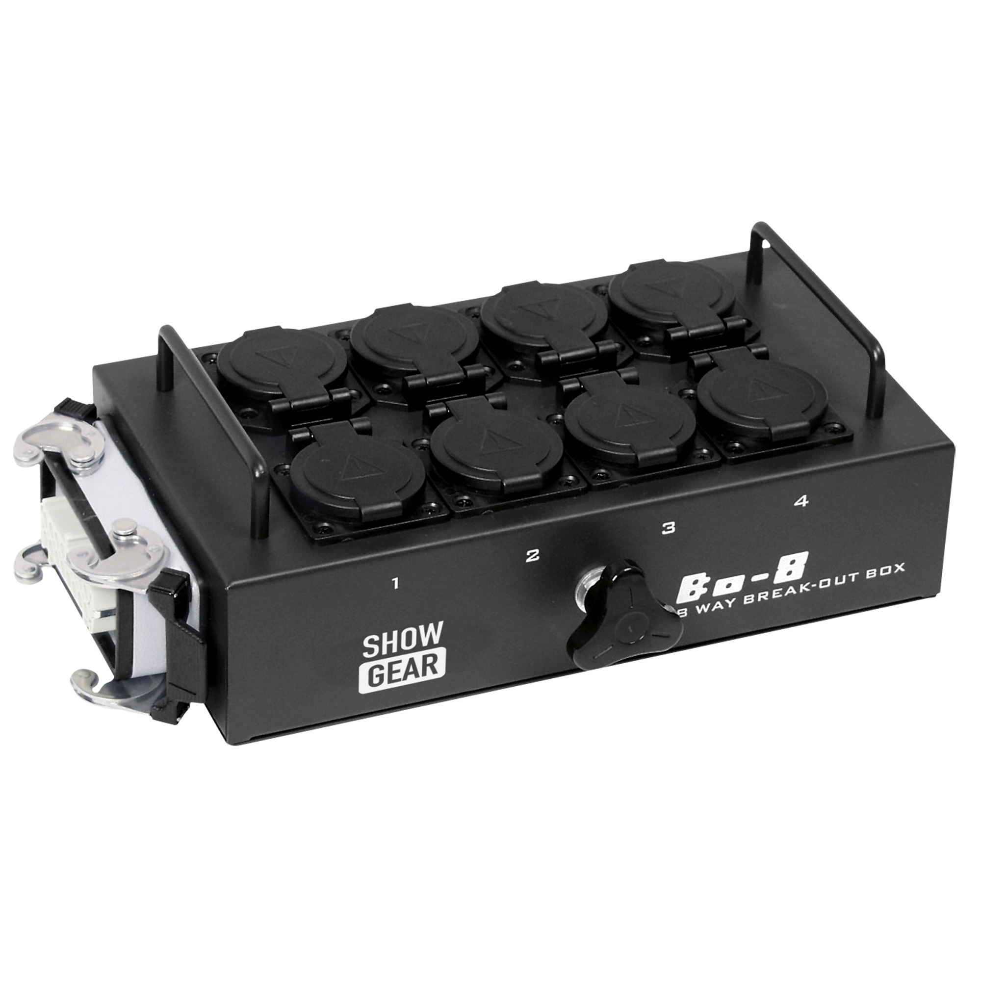 SHOWGEAR BO-8-S1 8 Schuko's and 1x 16-pin connector 8 Schuko- und 1x 16-Pin-Anschluss SHOWGEAR BO-8-S1 8 Schuko's and 1x 16-pin connector 8 Schuko- und 1x 16-Pin-Anschluss