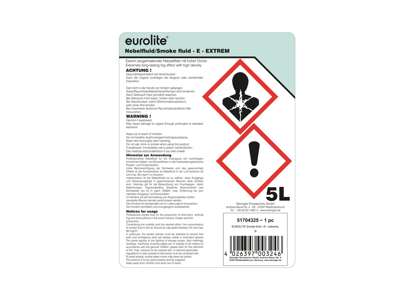 EUROLITE SMOKE FLUID -E- Extrem, 5l, Nebelfluid