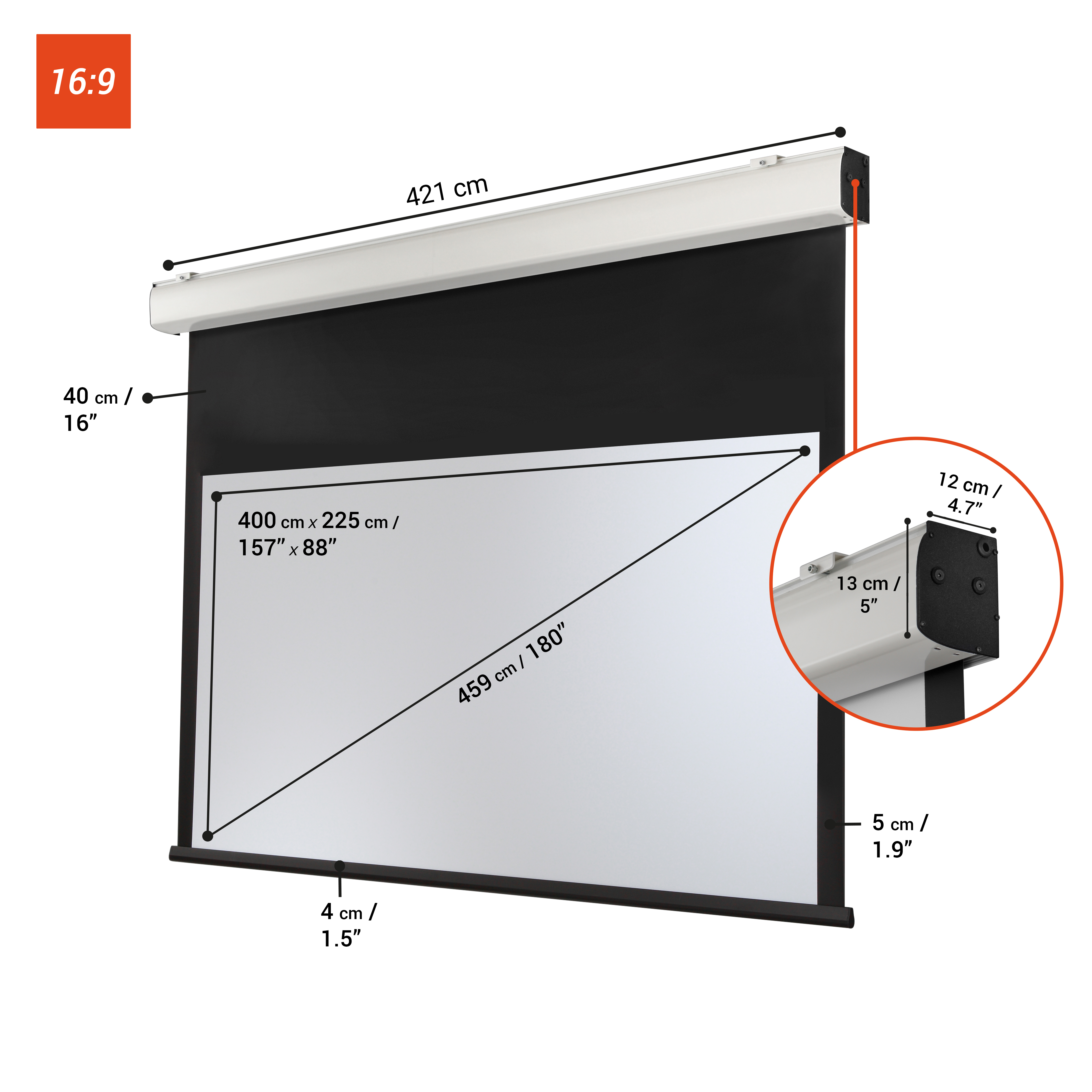 celexon Leinwand Motor Expert XL 400 x 225 cm