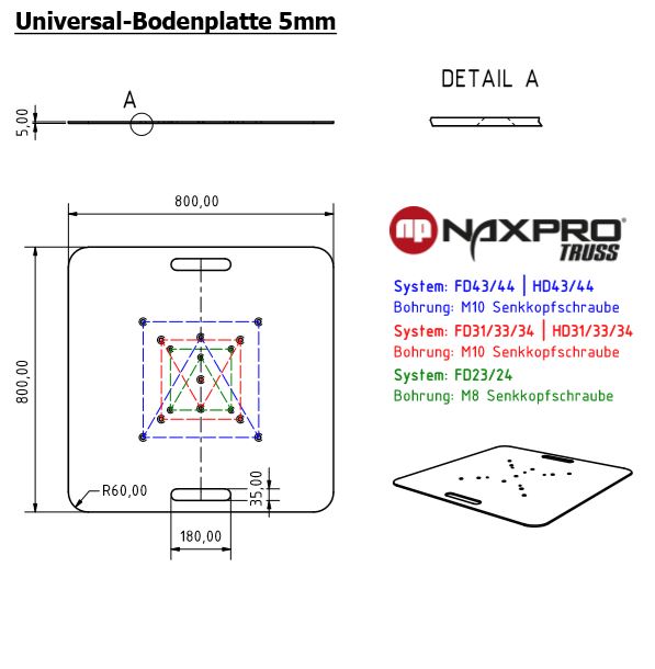 Naxpro-Truss Multi Base Stahl verz. 800x800x5mm für FD21-HD44