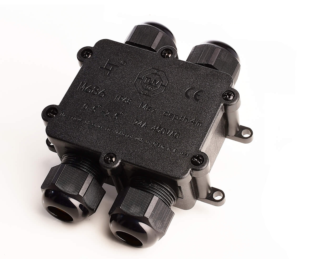 Outdoor 4-fach-Verteiler f. 2-4 Kabel 4-14mm, 0.5-4mm², 450V AC/24A Outdoor 4-fach-Verteiler f. 2-4 Kabel 4-14mm, 0.5-4mm², 450V AC/24A