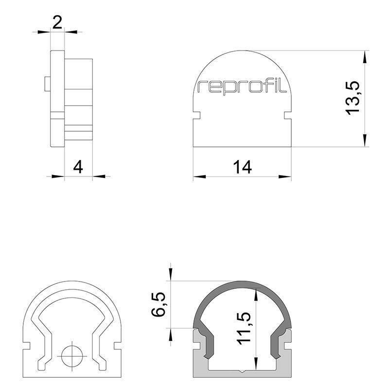 Endkappe R-AU-01-08 Set 2 Stk, Grau