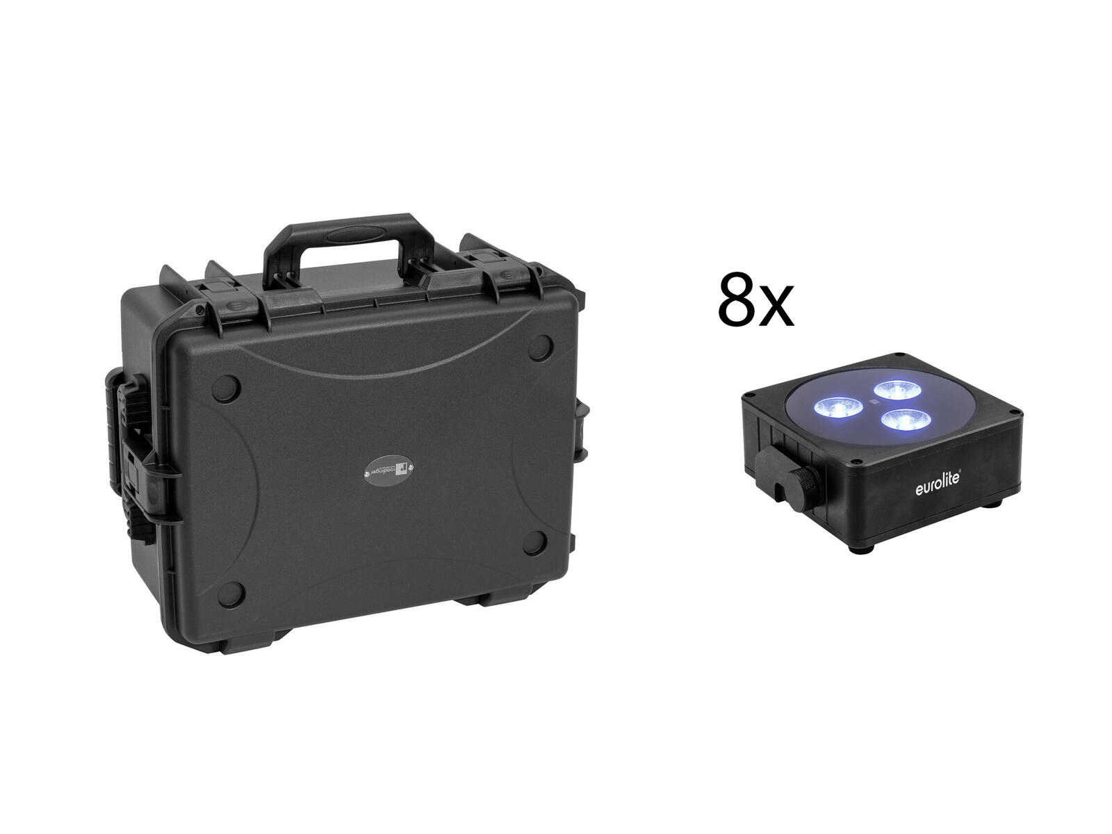 EUROLITE Set 8x AKKU Flat Light 3 sw + Kunststoffcase mit Trolley EUROLITE Set 8x AKKU Flat Light 3 sw + Kunststoffcase mit Trolley