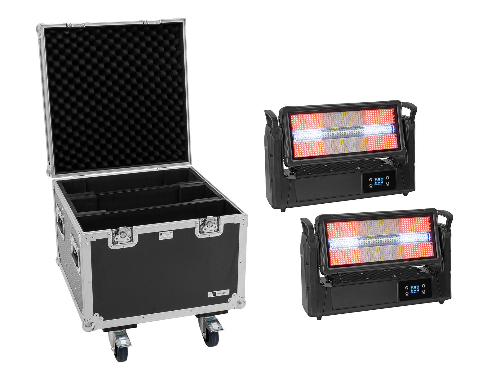 EUROLITE Set 2x LED IP Mega PIX Strobe 714 SWING + Flightcase mit Rollen