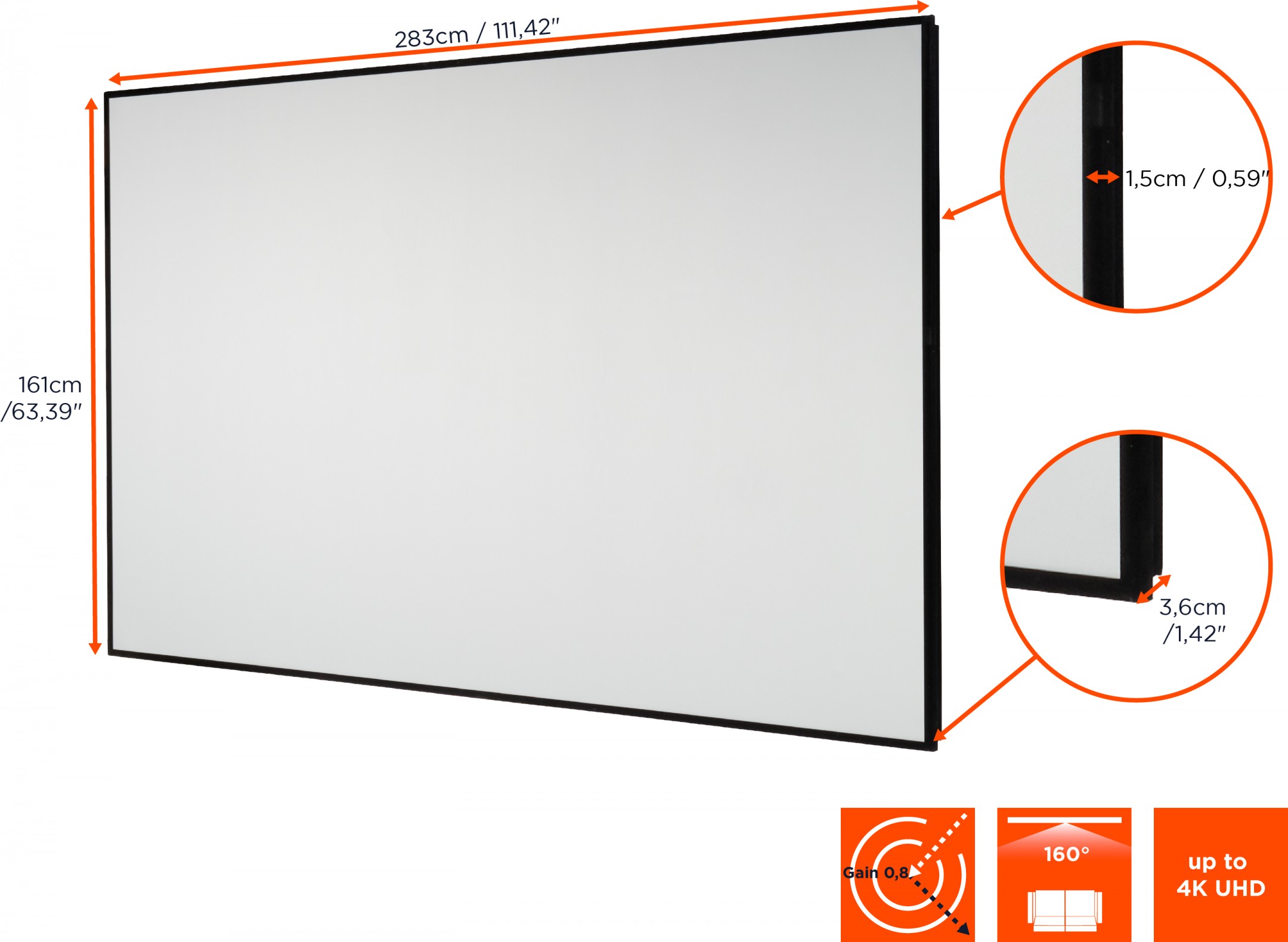 celexon HomeCinema Hochkontrastleinwand Frame 280 x 158 cm, 126" - Dynamic Slate ALR