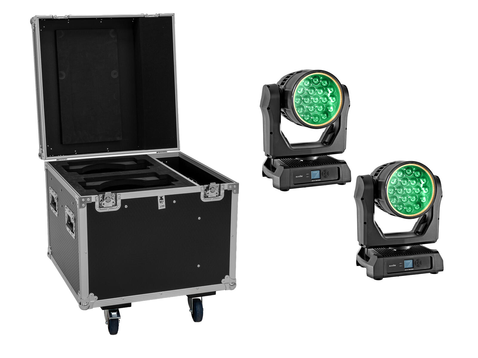 EUROLITE Set 2x LED IP TMH-W285 Hypno Moving-Head Wash + Flightcase mit Rollen