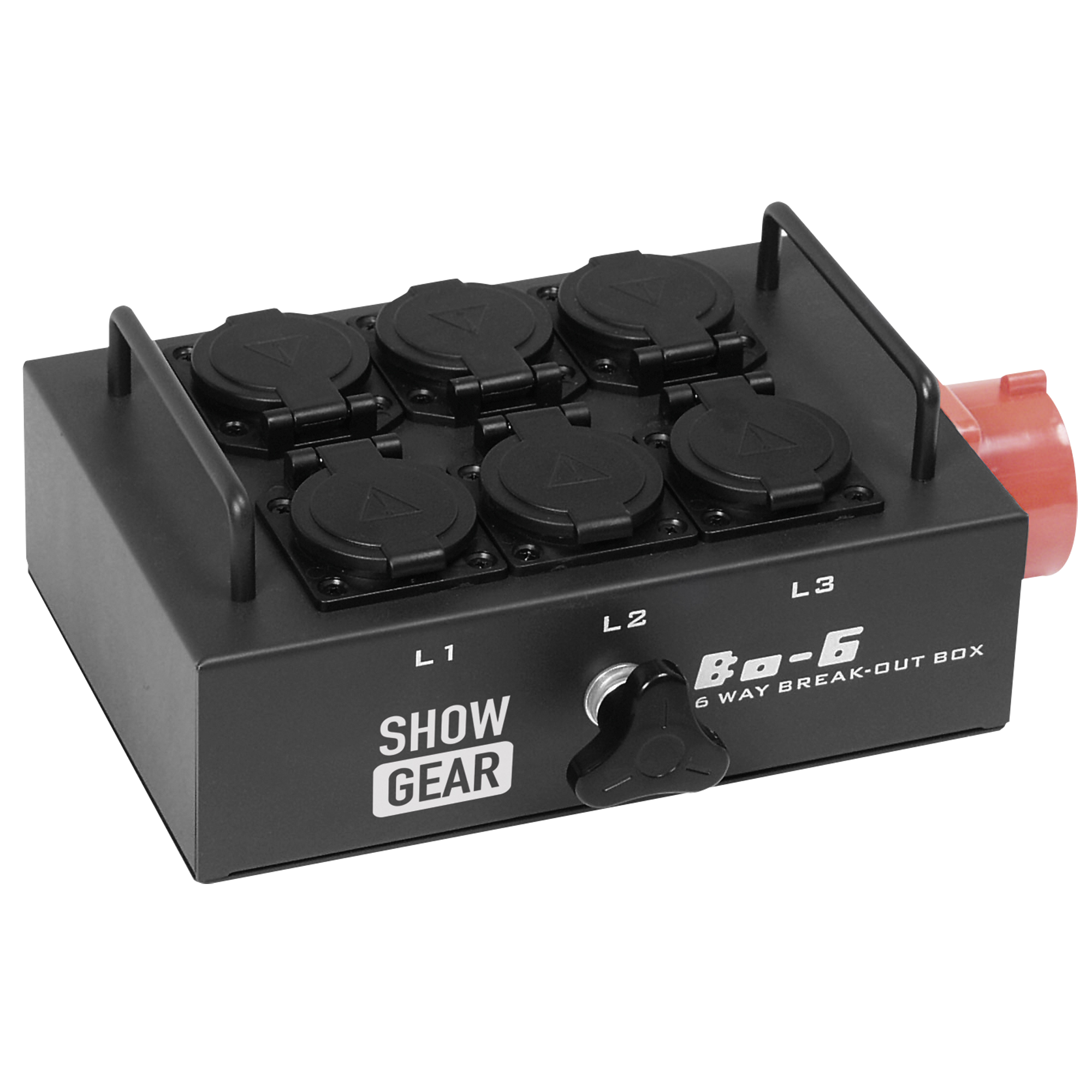 SHOWGEAR BO-6-PW CEE 16 A to 6 Schuko's Lastverteiler von 5-Pin (380V) auf 6 Schukoanschlüsse SHOWGEAR BO-6-PW CEE 16 A to 6 Schuko's Lastverteiler von 5-Pin (380V) auf 6 Schukoanschlüsse