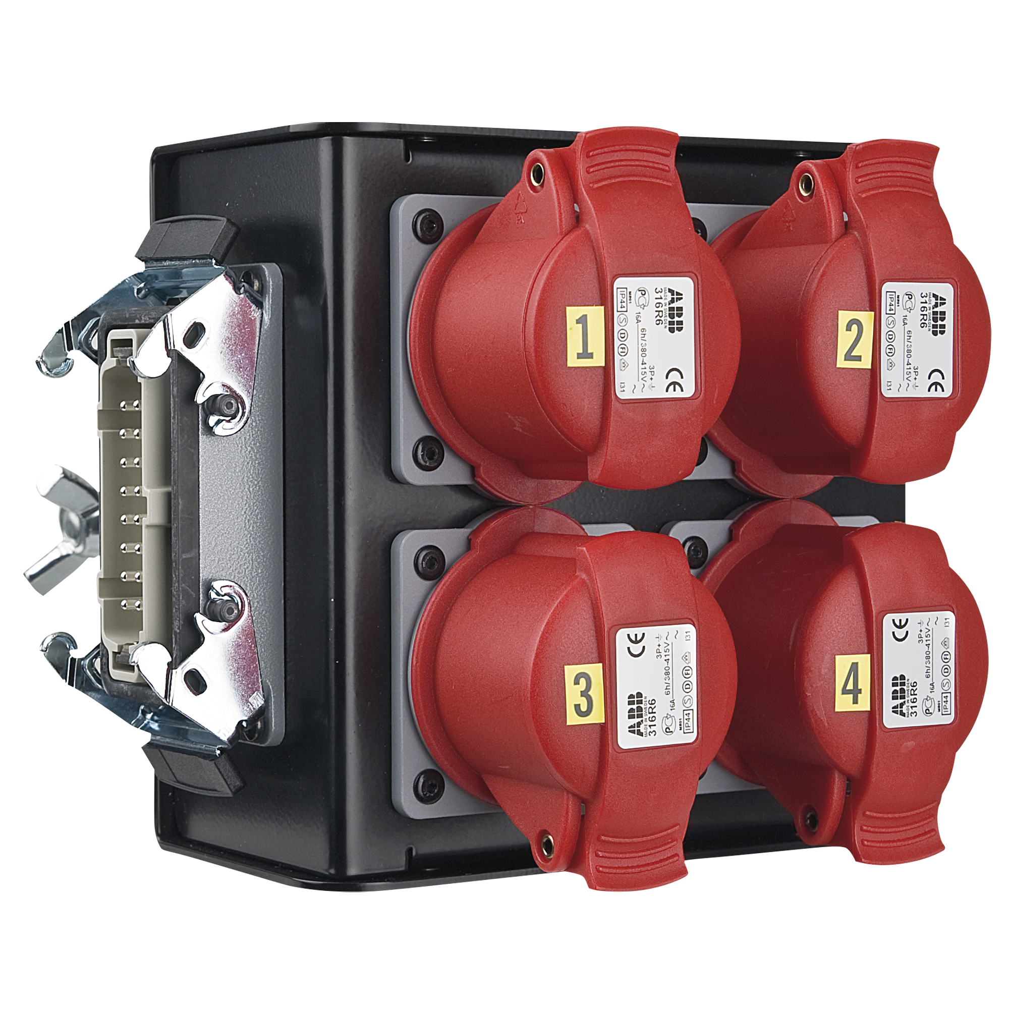 SHOWGEAR Breakout-box 16-pin Connector to 4x CEE 4P 16 A Red 16-poliger Stecker auf 4x CEE 4P 16 A Rot SHOWGEAR Breakout-box 16-pin Connector to 4x CEE 4P 16 A Red 16-poliger Stecker auf 4x CEE 4P 16 A Rot