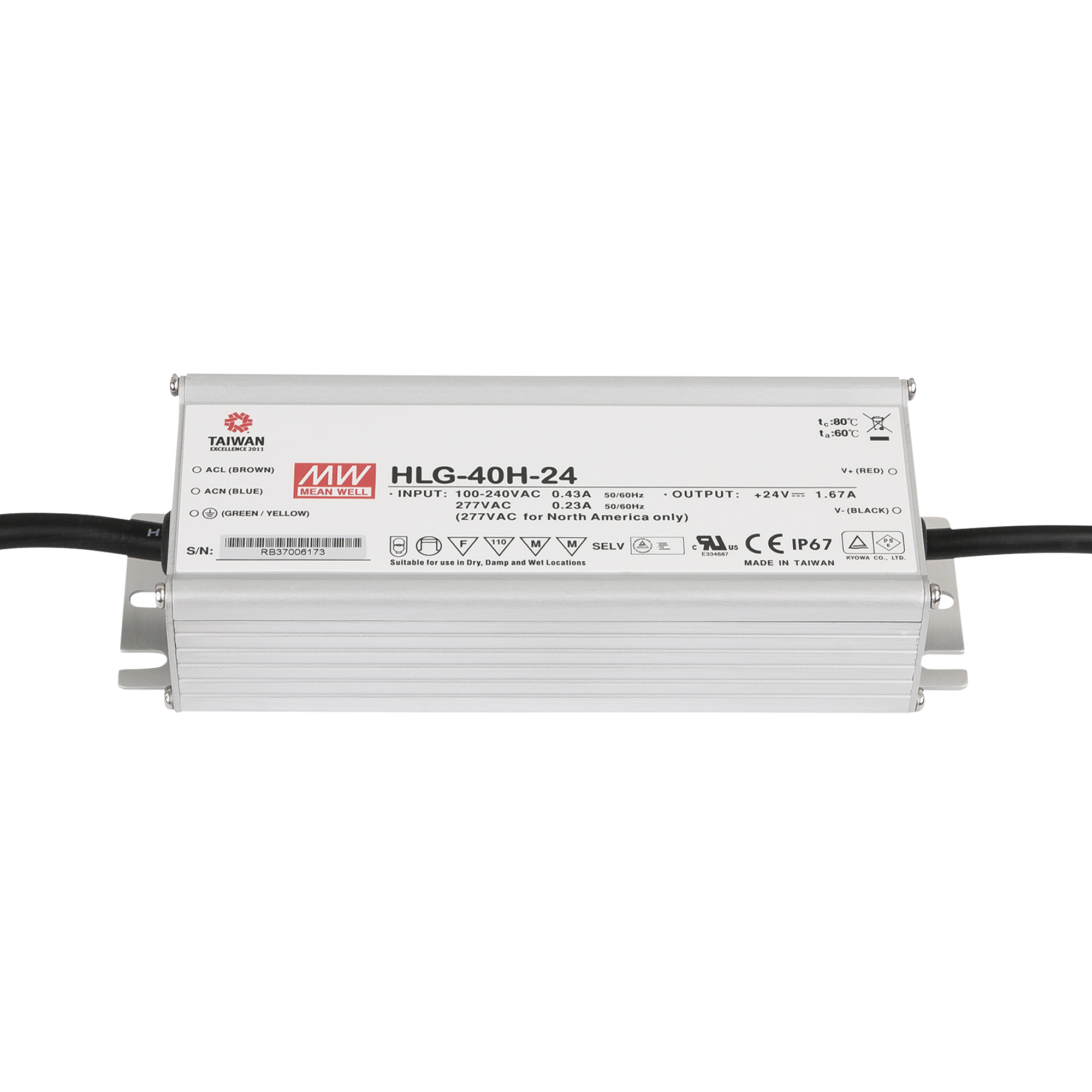 MEANWELL LED Power Supply 40 W/24 V DC MEAN WELL HLG-40H-24 MEANWELL LED Power Supply 40 W/24 V DC MEAN WELL HLG-40H-24