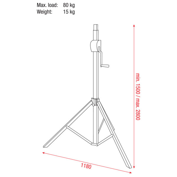 Showgear Basic 2800 Wind up stand (Excl. Adapter 70835) 80kg