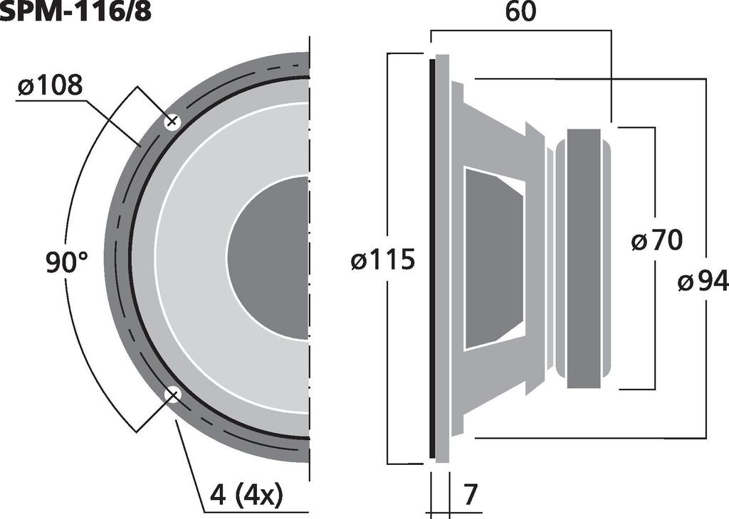 MONACOR SPM-116/8 Hi-Fi-Tiefmitteltöner, 40 W, 8 Ω