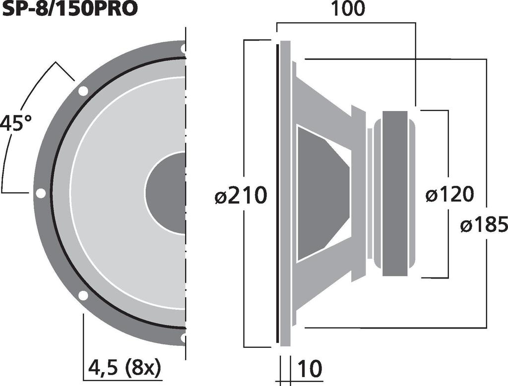 MONACOR SP-8/150PRO PA-Kompakt-Tieftöner, Subwoofer, 150 W, 8 Ω