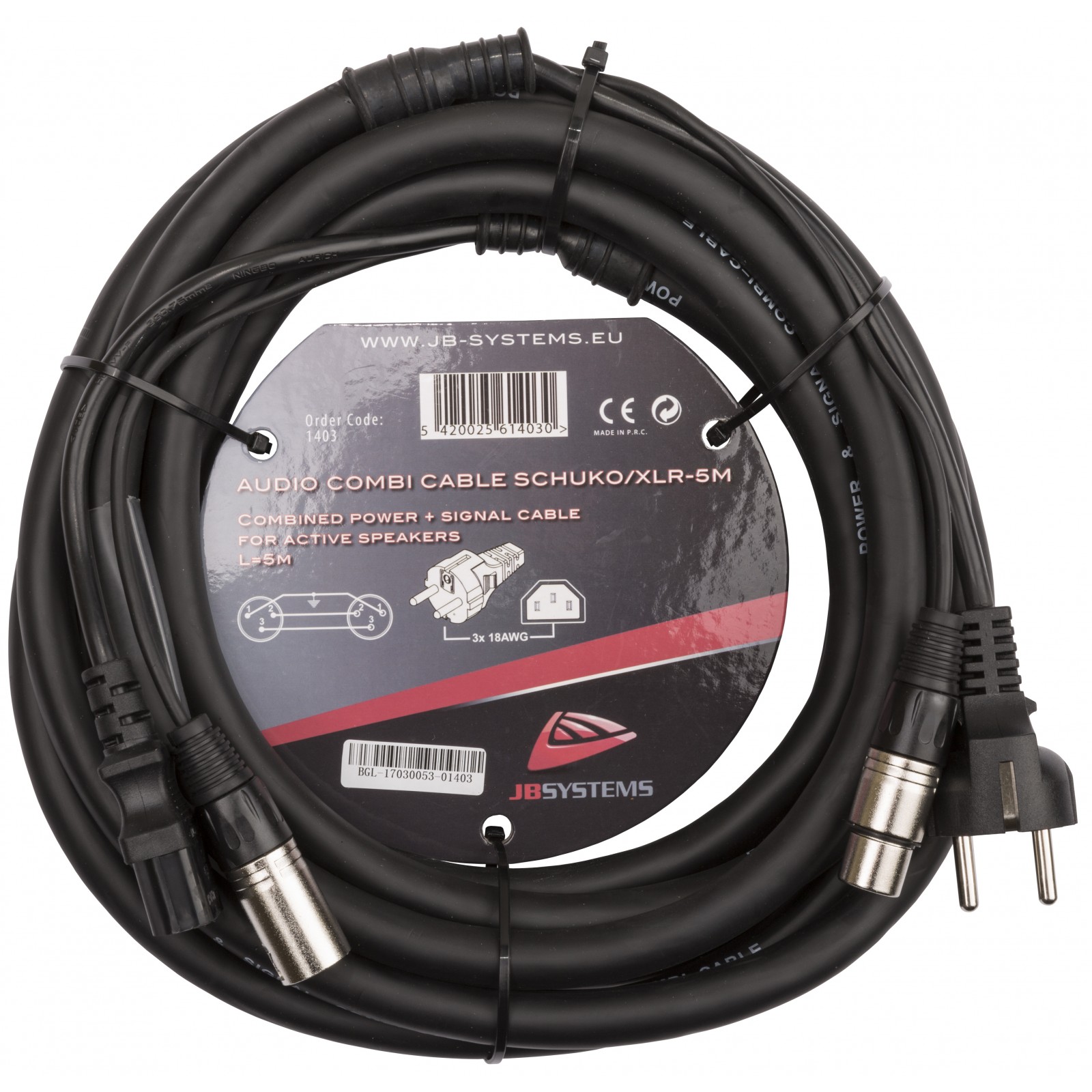 JB Systems Audio Combi Cable SCHUKO/XLR-5M Audio/Strom Hybrid Kabel