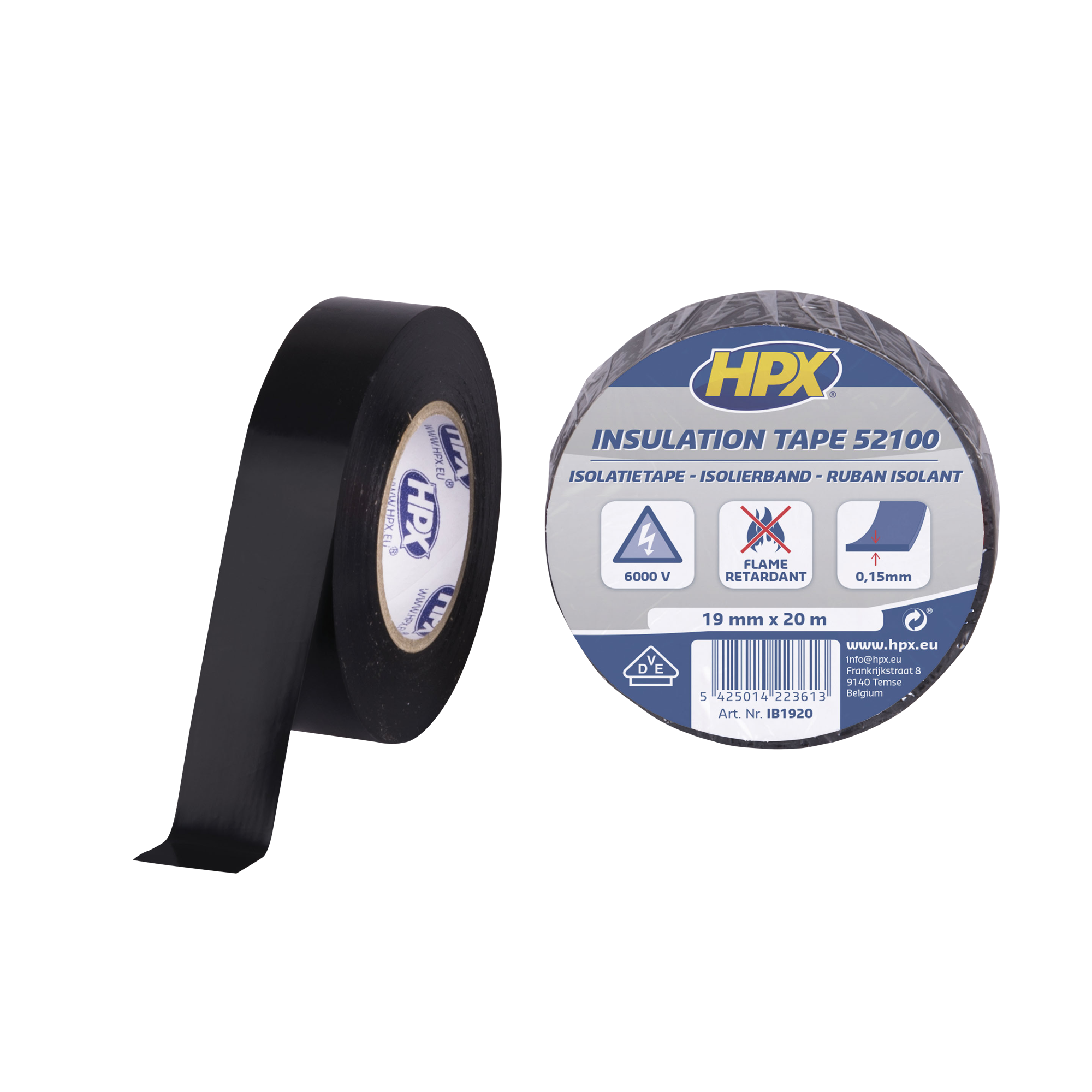 HPX PVC Insulation tape 52100 Black, 20m Schwarz - 19 mm / 20 m