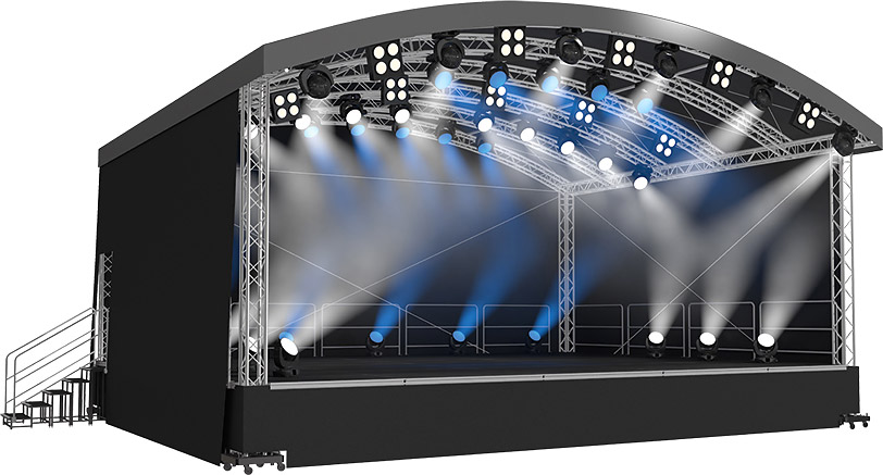 Naxpro-Truss Rundbogendach-Bühne AR08 - 8,00 x 6,00/6,60 x 4,88 m (BxLxH)