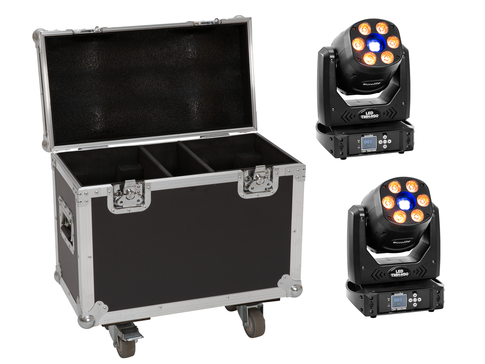 EUROLITE Set 2x LED TMH-H90 + Case mit Rollen