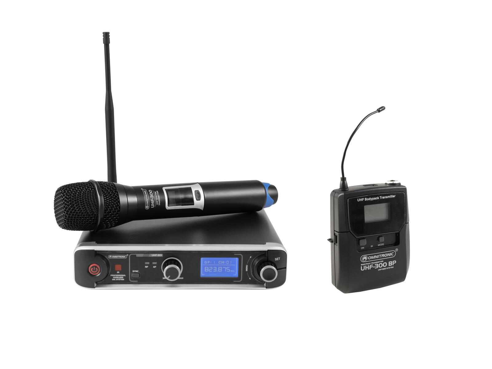 OMNITRONIC Set UHF-301 Empfänger + Sender 823-832/863-865 MHz