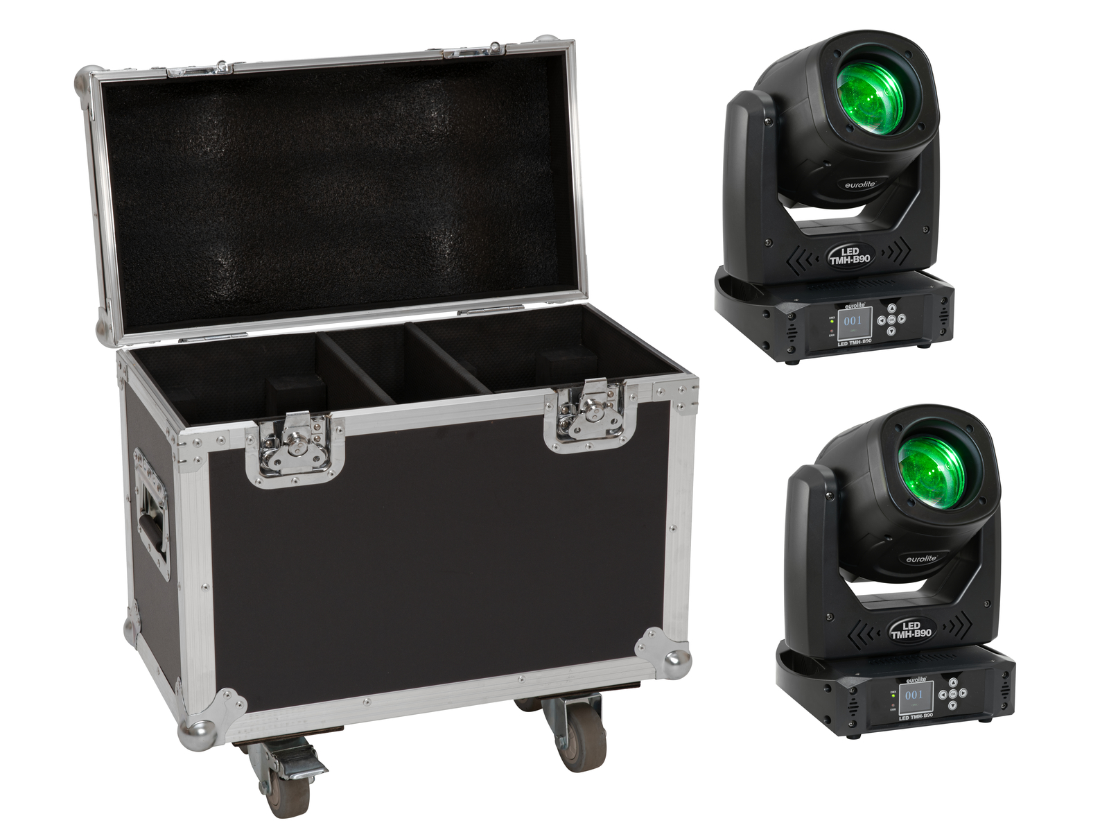 EUROLITE Set 2x LED TMH-B90 + Case mit Rollen