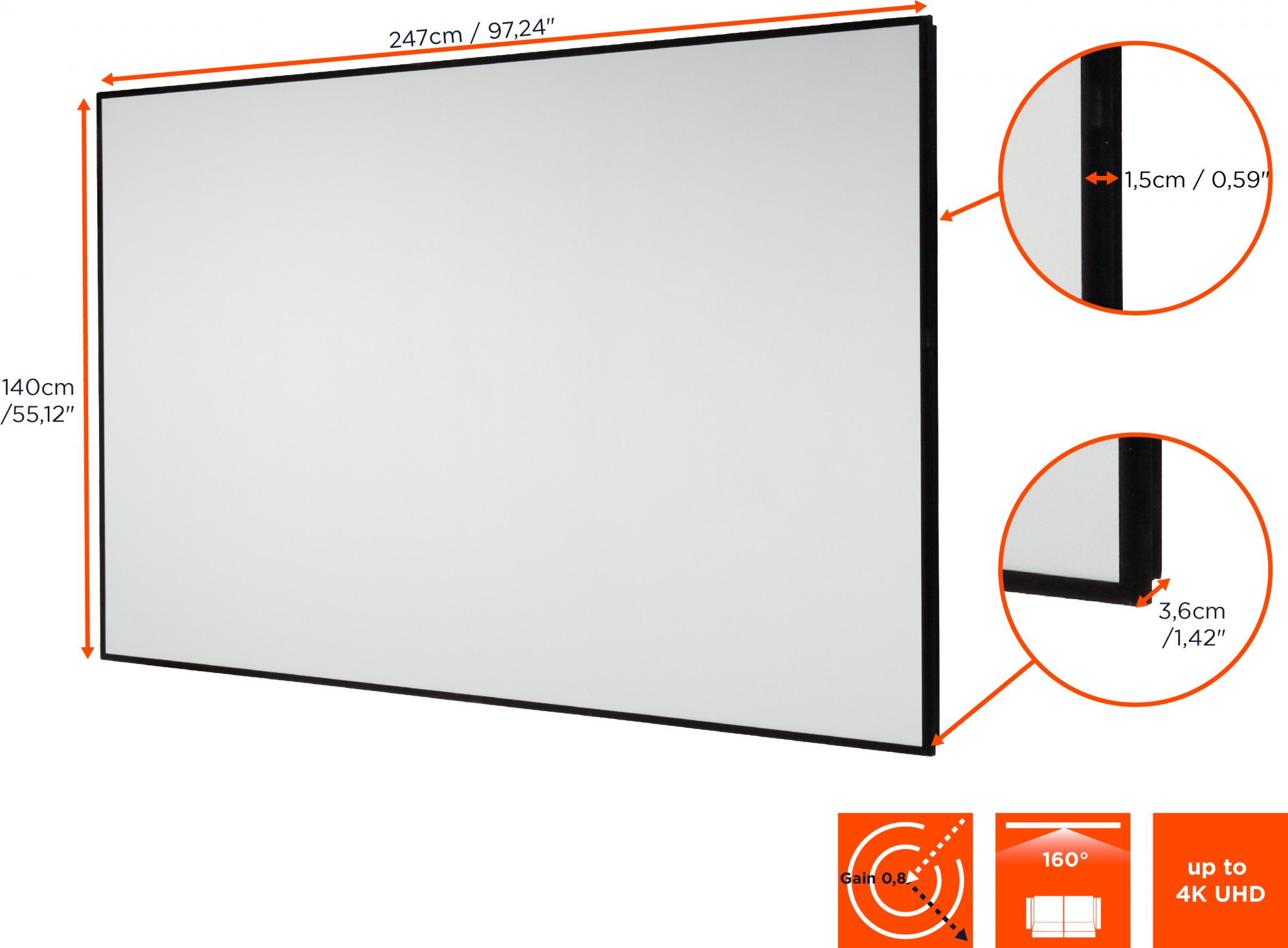 celexon HomeCinema Hochkontrastleinwand Frame 244 x 137 cm, 110" - Dynamic Slate ALR