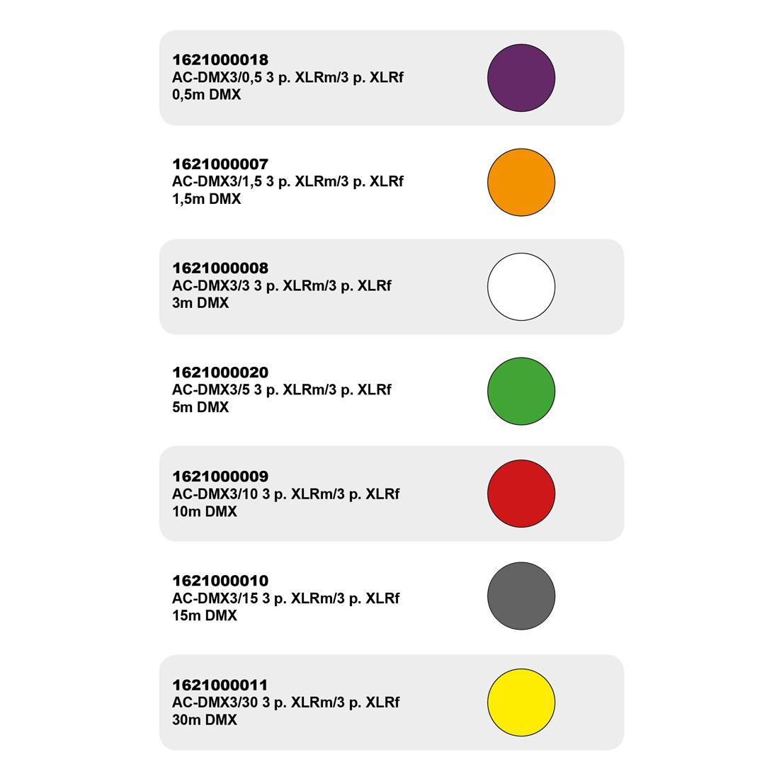 AC-DMX3/5 3 p. XLRm/3 p. XLRf 5m DMX AC-DMX3/5 3 p. XLRm/3 p. XLRf 5m DMX
