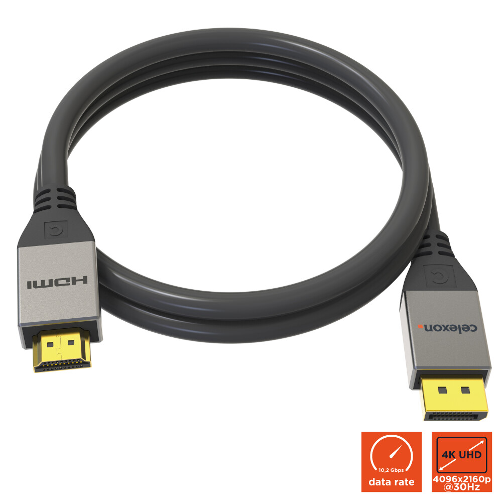 celexon DisplayPort auf HDMI Kabel 4K 1,0m - Professional Line
