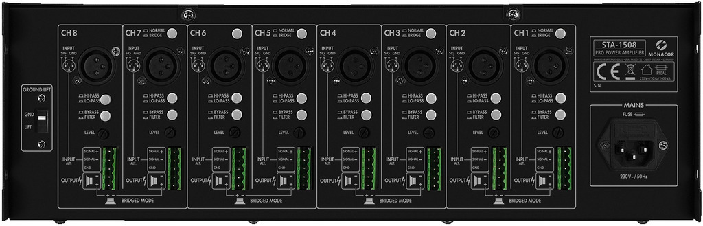 MONACOR STA-1508 8-Kanal-PA-Verstärker, 1280 W