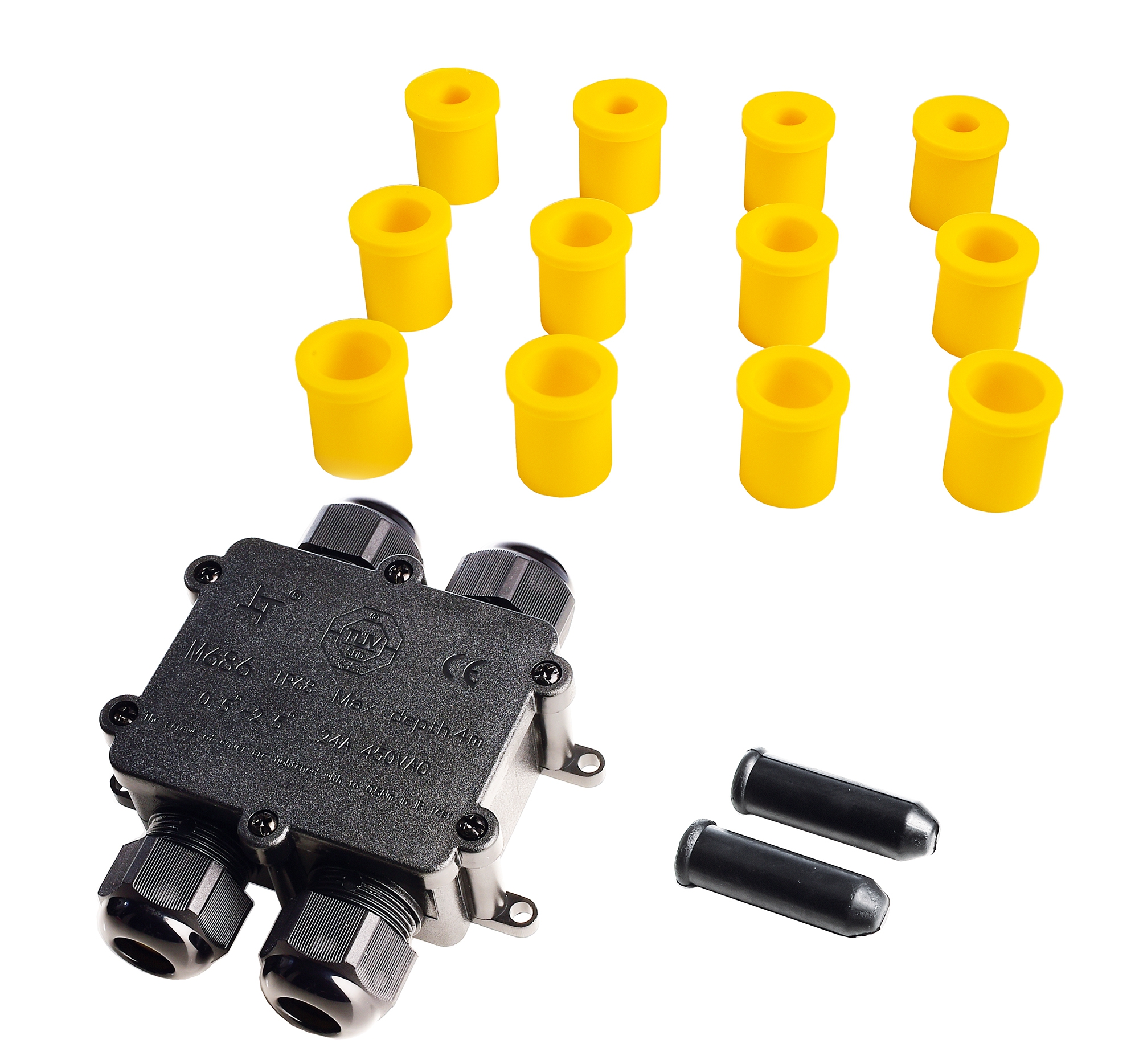 Outdoor 4-fach-Verteiler f. 2-4 Kabel 4-14mm, 0.5-4mm², 450V AC/24A Outdoor 4-fach-Verteiler f. 2-4 Kabel 4-14mm, 0.5-4mm², 450V AC/24A