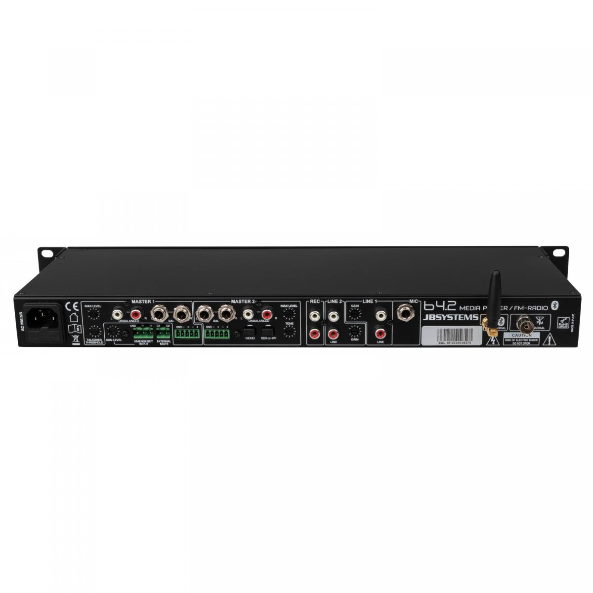 JB Systems B4.2 MEDIAMIX Audiomixer mit 2 Zonen, Radio, Bluetooth und USB-Player JB Systems B4.2 MEDIAMIX Audiomixer mit 2 Zonen, Radio, Bluetooth und USB-Player